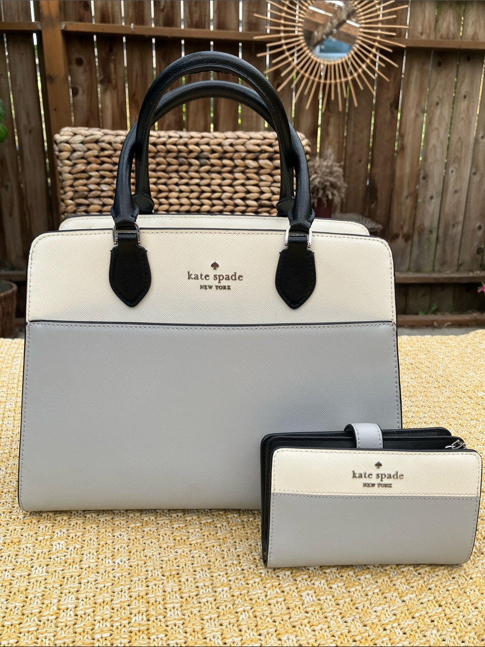 NWOT Kate Spade Madison Satchel Light Platinum Gray & Cream Colorblock + Wallet